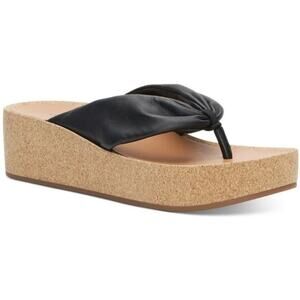 Lucky Brand Lellina Black Cork Thong Wedge Sandals size 8.5